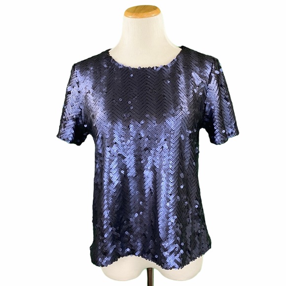 J.O.A. Los Angeles Navy Sequin Blouse